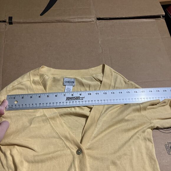 Chicos Yellow Cardigan Sweater, Women's Size 1 Ribbed V Neck, Button Up, Spring - Picture 7 of 12